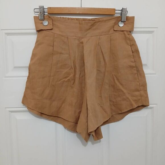 Free the label womens small high waist handmade 100% linen shorts nutmeg